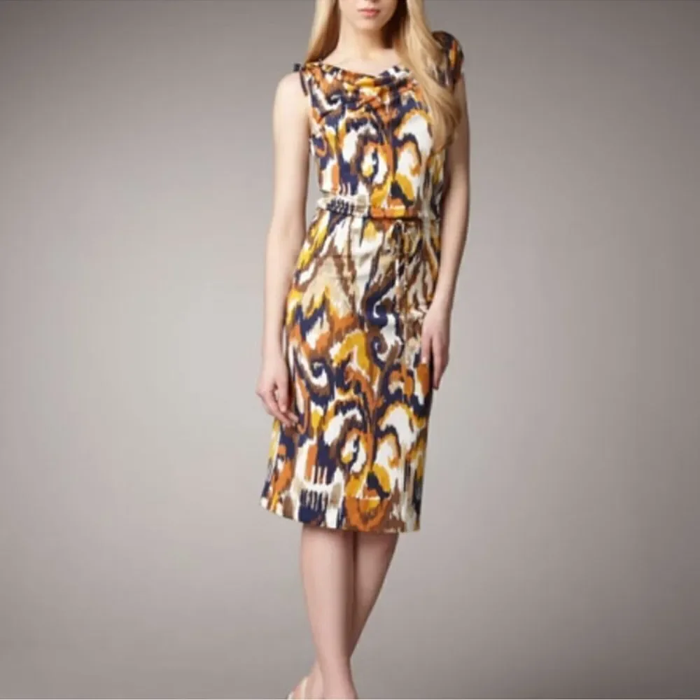 Tory Burch M Verda Printed Jersey Drawstring Detail on off Shoulder Silk Dress